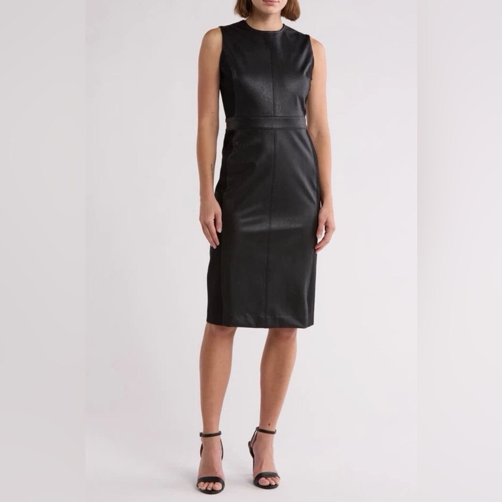 Spanx Faux Leather Combo Black Sleeveless Dress Small